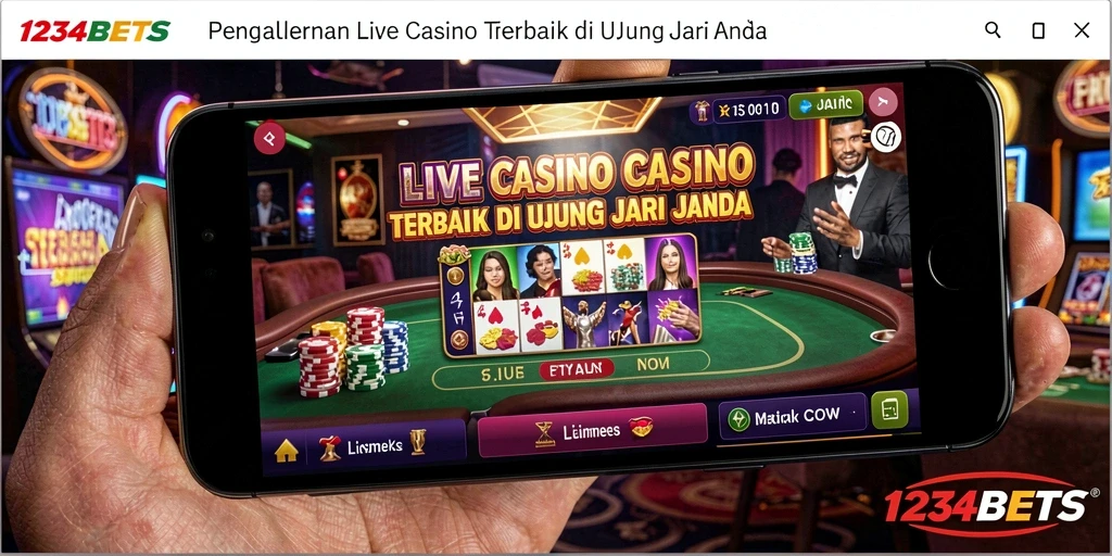 Gameplay mendebarkan dari 1234BETS yang menampilkan dealer langsung.