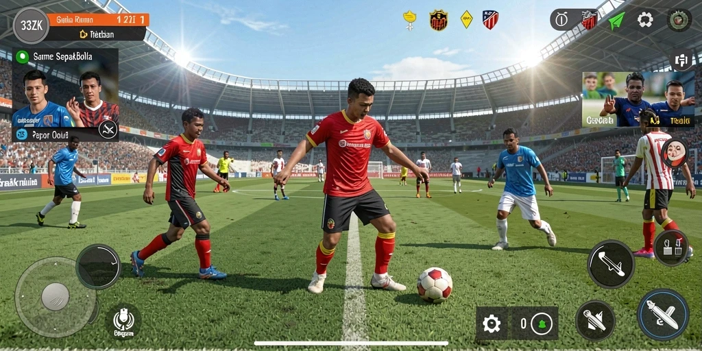 Screenshot gameplay 33ZK menampilkan aksi sepak bola yang mendebarkan.