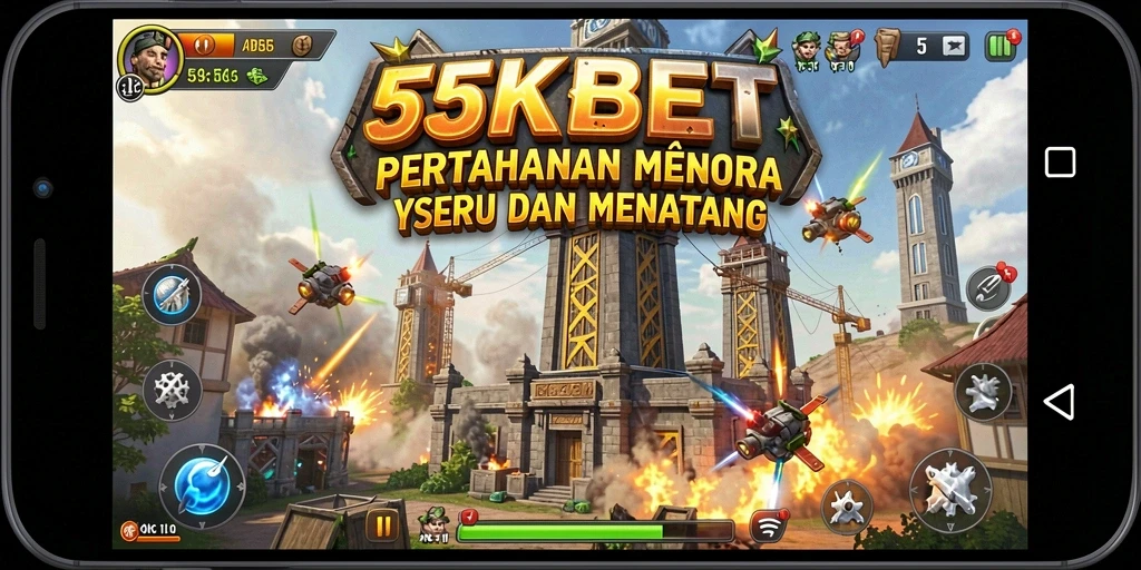 Tampilan menakjubkan dari gameplay Tower Defense 55KBET.