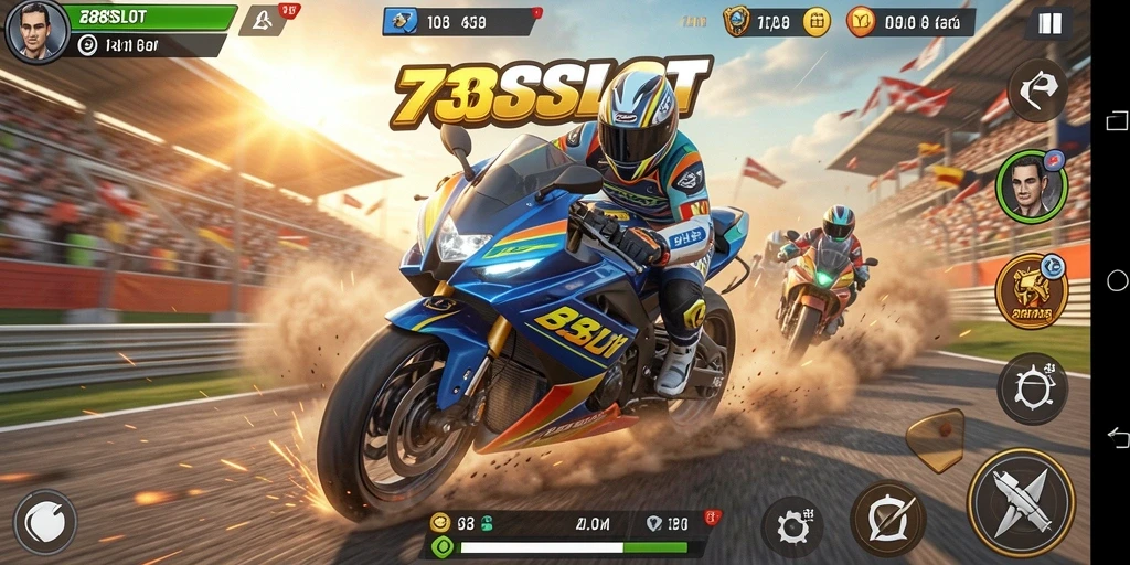 Screenshot menampilkan aksi balap motor yang mendebarkan.