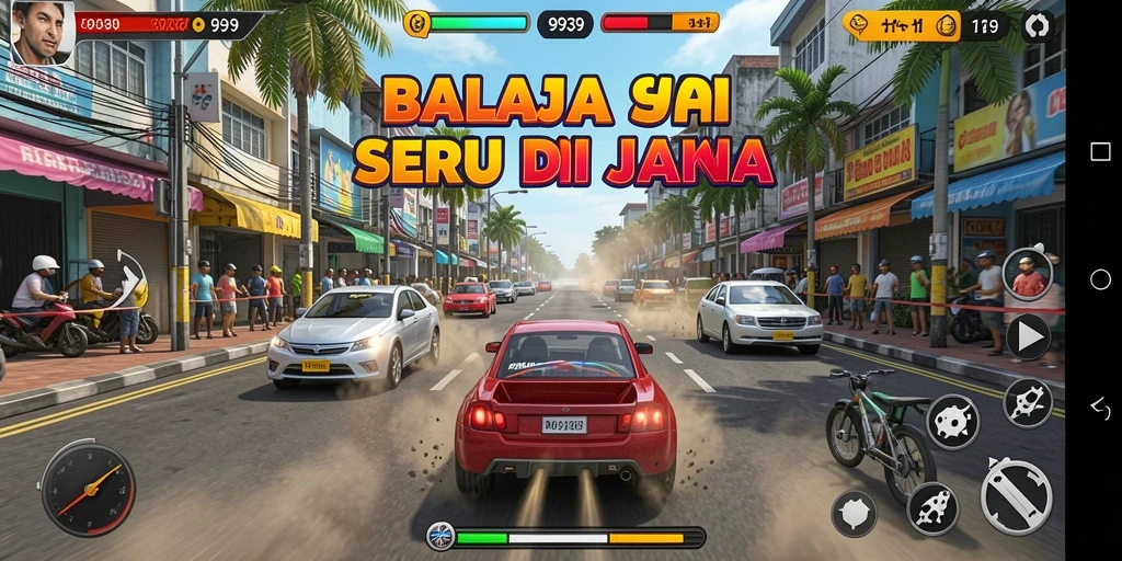 Screenshot utama dari gameplay balapan yang mendebarkan di 9939.