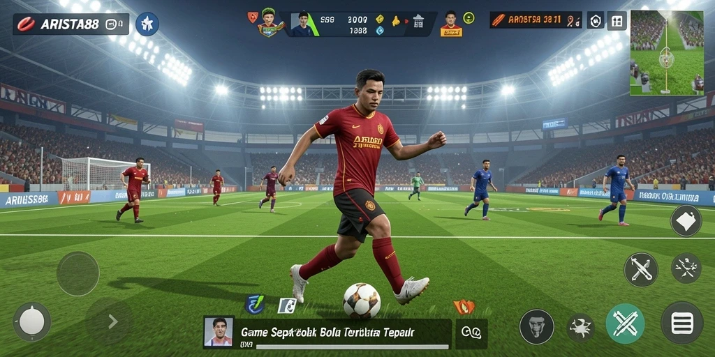 Tampilan gameplay ARISTA88 menampilkan aksi seru sepak bola.