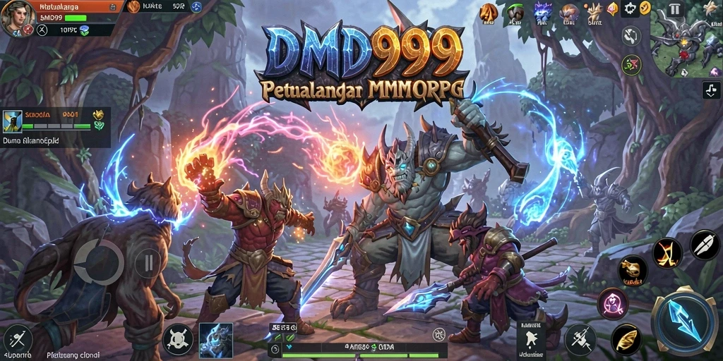 Tampilan gameplay epik DMD999 yang penuh aksi di dunia MMORPG.