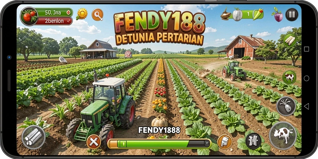 Tampilan game FENDY188 yang menampilkan ladang pertanian yang subur.