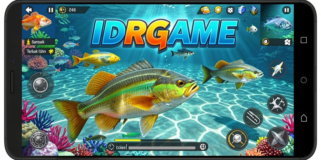 Screenshot gameplay IDRGAME menampilkan aksi tembak ikan yang mendebarkan.