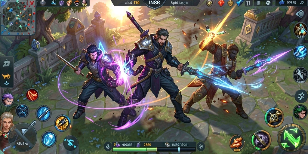 Tangkapan layar IN88 menunjukkan aksi pertarungan tim yang intens di arena MOBA.