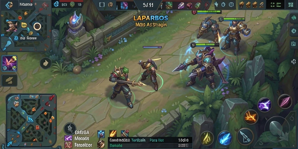 Screenshot LAPARBOS yang menunjukkan aksi pertempuran MOBA yang intens.