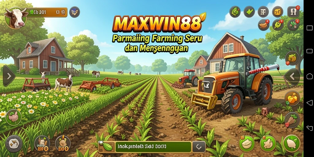 Tampilan gameplay yang menarik dengan lahan pertanian yang hijau.