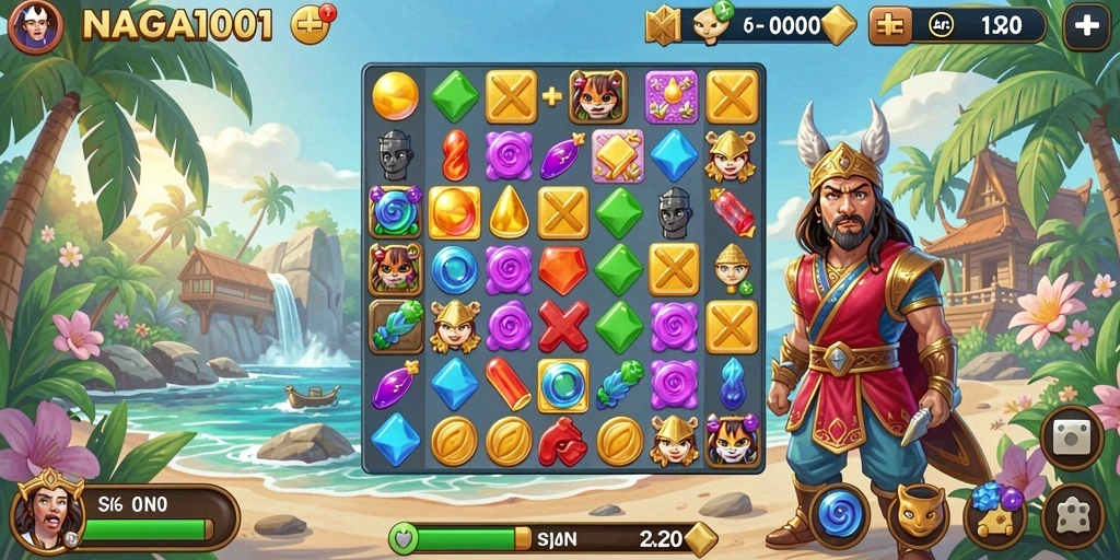 Tampilan gameplay seru game Match-3 NAGA1001.