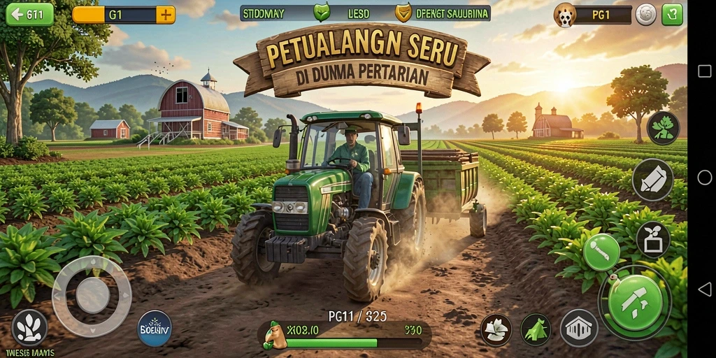 Tampilan gameplay PG11 yang menawan di lahan pertanian.
