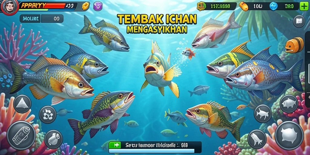 Tampilan gameplay seru dalam PPRRYY saat menembak ikan.