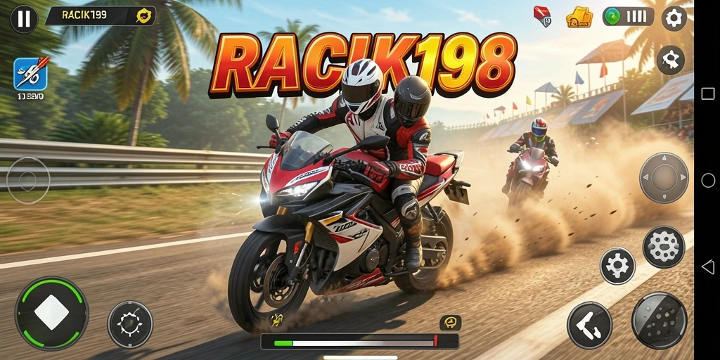 Screenshot gameplay <strong>RACIK198</strong> dengan lintasan balapan yang menegangkan dan grafis yang halus.