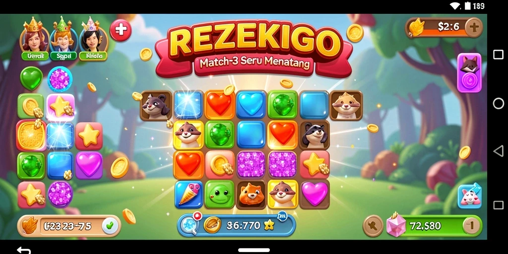 Screenshot gameplay seru dari REZEKIGO dengan tantangan Match-3.