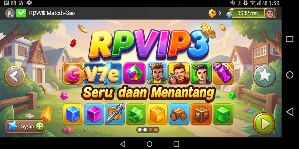 Tampilan gameplay menarik dalam RPVIP3 dengan permata berwarna-warni.